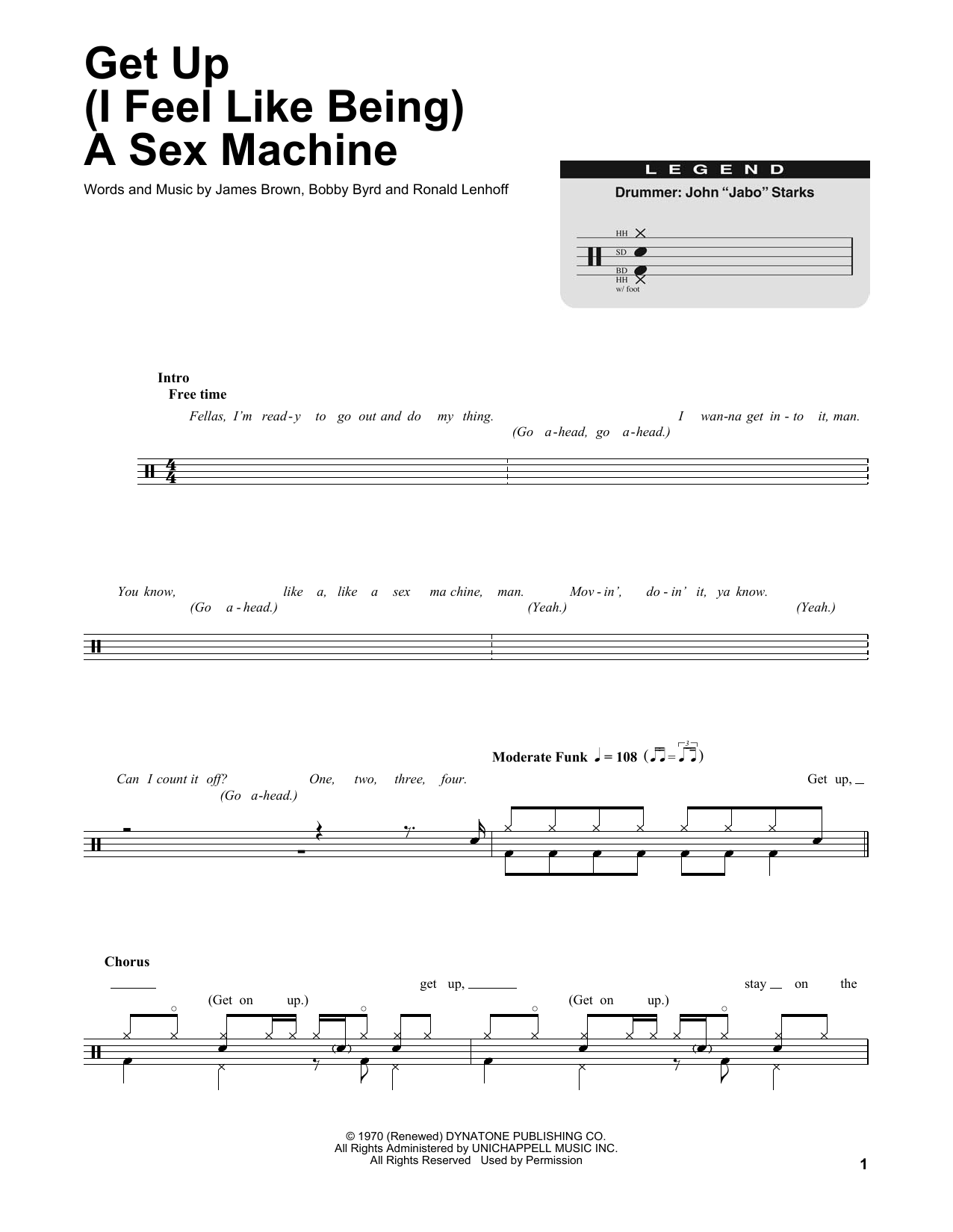 James Brown Get Up (I Feel Like Being) A Sex Machine sheet music notes and chords. Download Printable PDF.