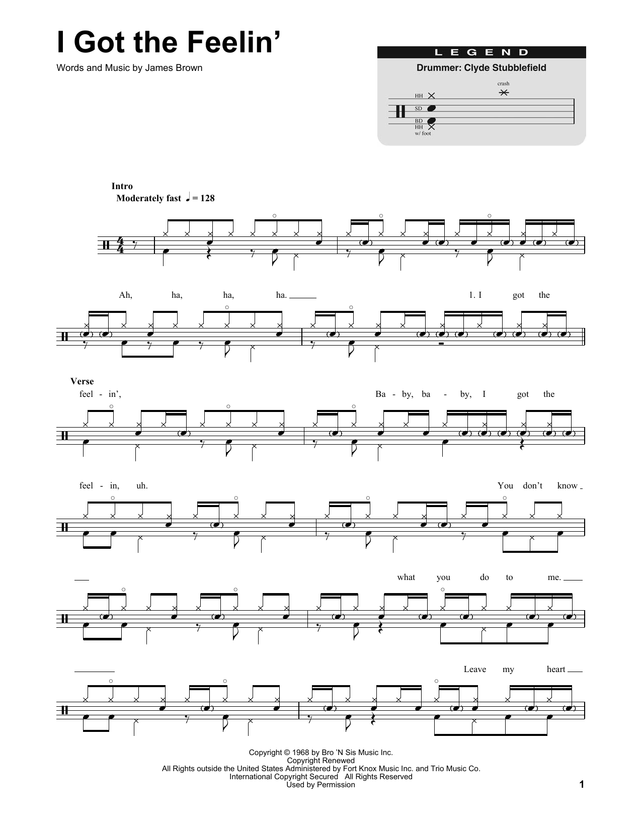 James Brown I Got The Feelin' sheet music notes and chords. Download Printable PDF.