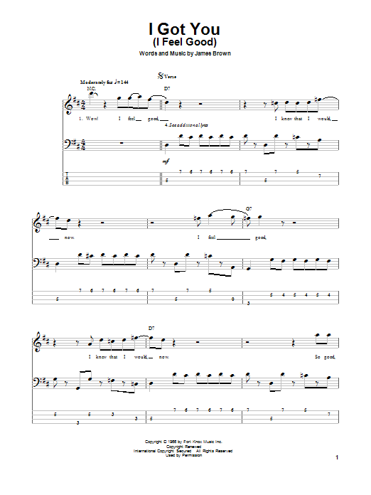 James Brown I Got You (I Feel Good) sheet music notes and chords. Download Printable PDF.