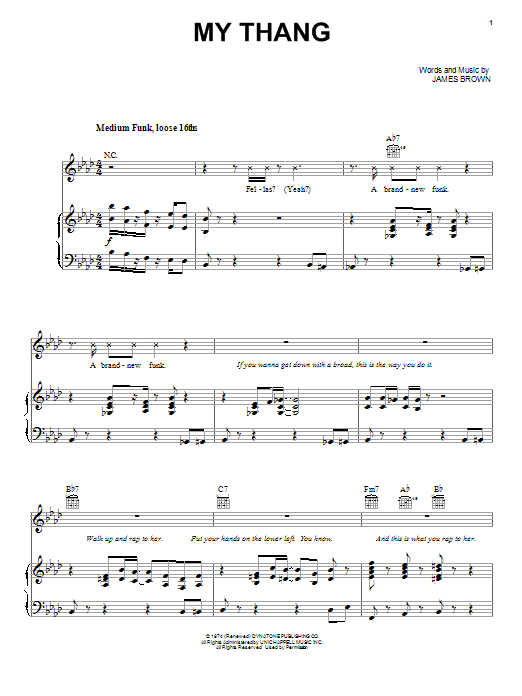 Learn to play James Brown My Thang sheet music for Piano, Vocal & Guitar Chords (Right-Hand Melody) in minutes. Price: 7.8900$ James Brown My Thang sheet music notes and chords arranged for Piano, Vocal & Guitar Chords (Right-Hand Melody)