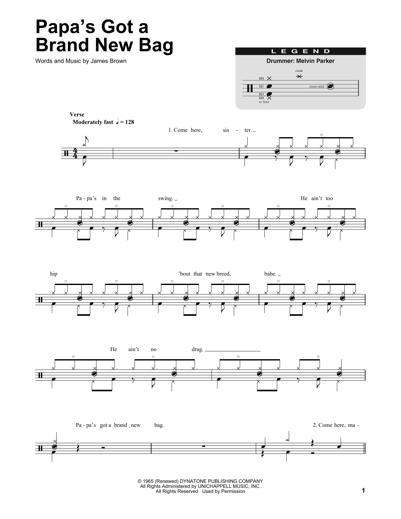 James Brown Papa's Got A Brand New Bag sheet music notes and chords. Download Printable PDF.