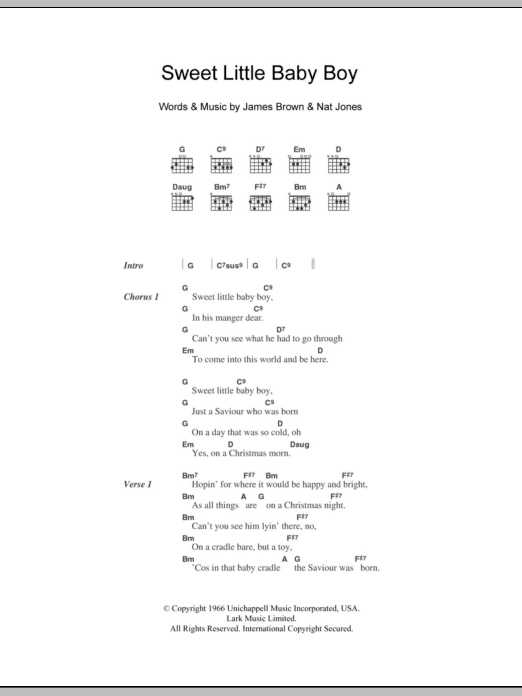 James Brown Sweet Little Baby Boy sheet music notes and chords. Download Printable PDF.