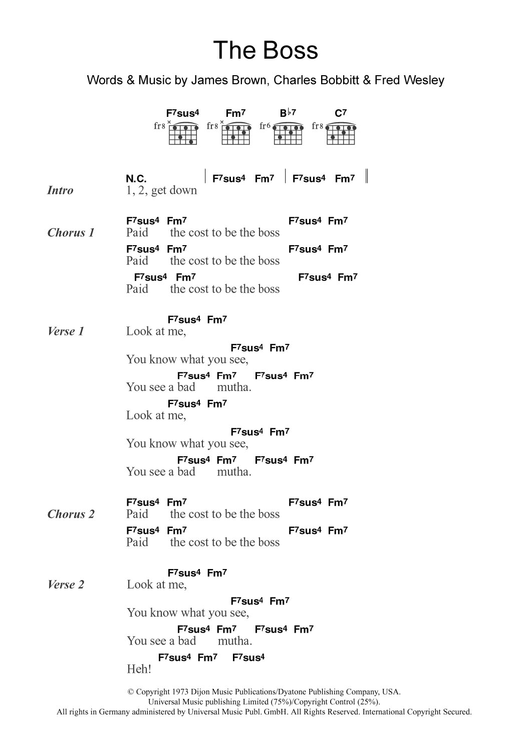 James Brown The Boss sheet music notes and chords. Download Printable PDF.