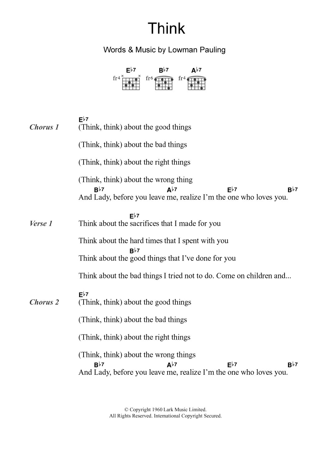 James Brown Think sheet music notes and chords. Download Printable PDF.