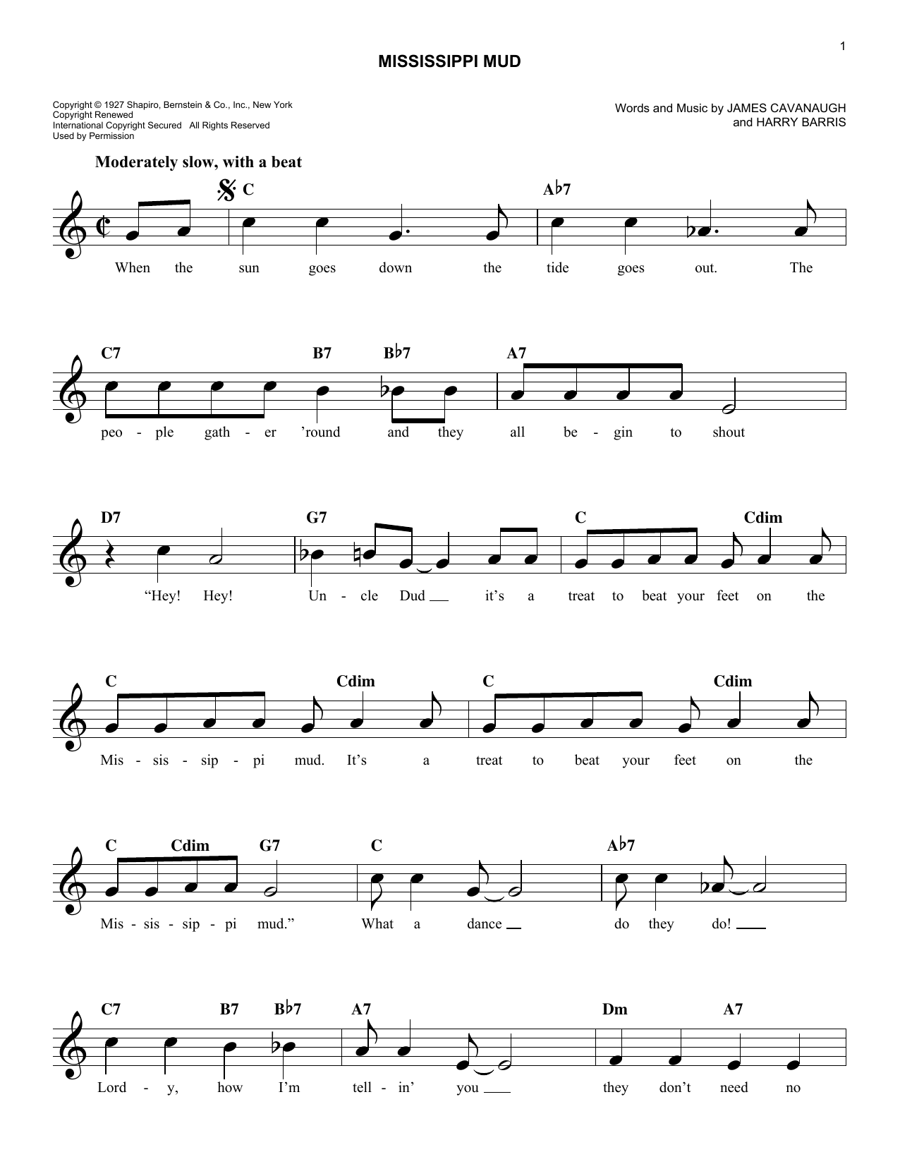 James Cavanaugh Mississippi Mud sheet music notes and chords. Download Printable PDF.