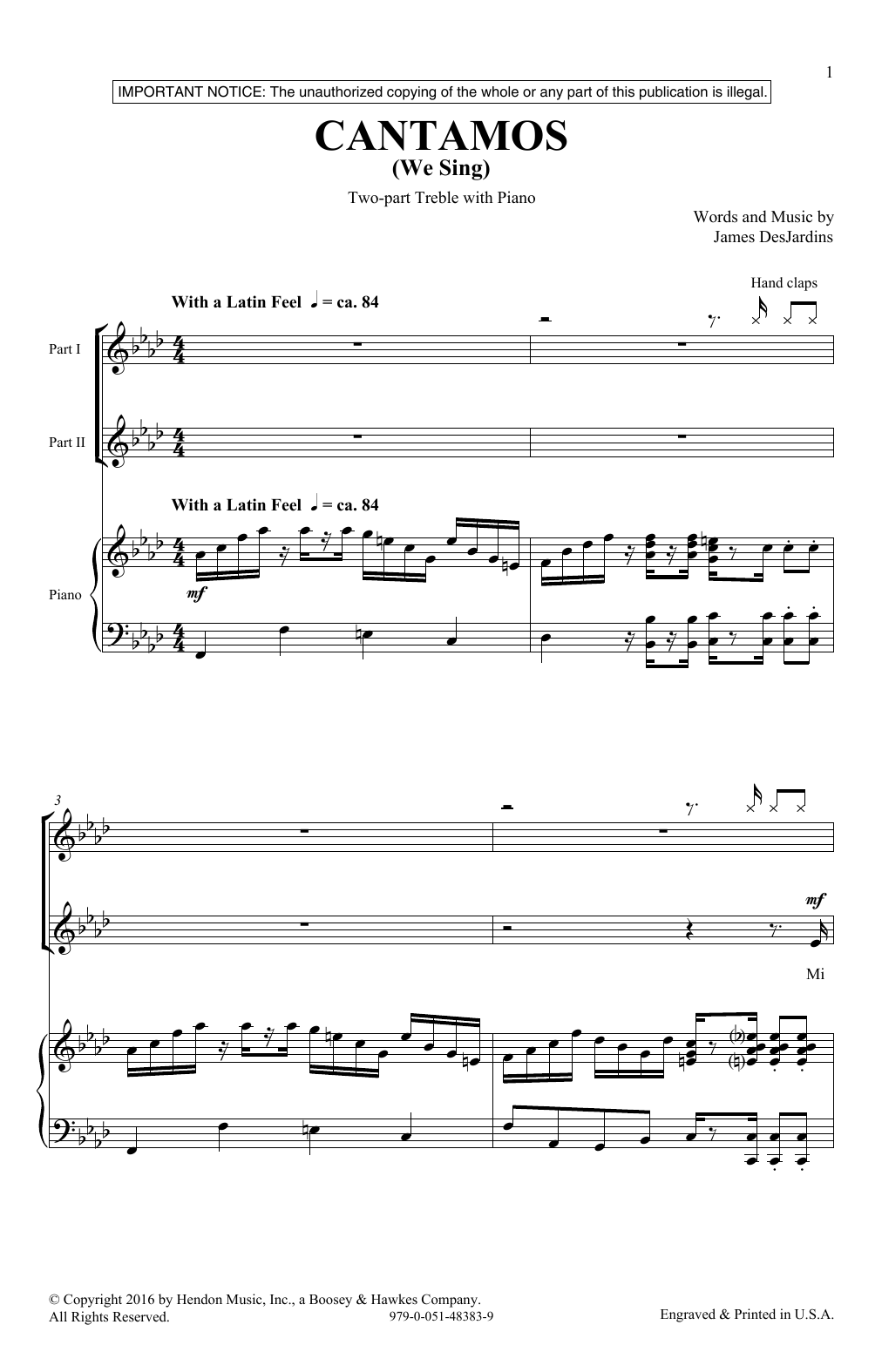 Learn to play James DesJardins Cantamos sheet music for 2-Part Choir in minutes. Price: 3.9900$ James DesJardins Cantamos sheet music notes and chords arranged for 2-Part Choir