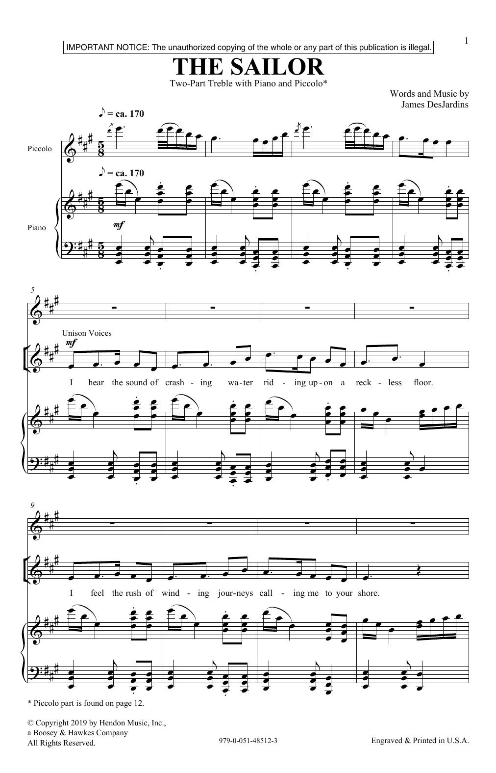 Learn to play James DesJardins The Sailor sheet music for 2-Part Choir in minutes. Price: 3.9900$ James DesJardins The Sailor sheet music notes and chords arranged for 2-Part Choir