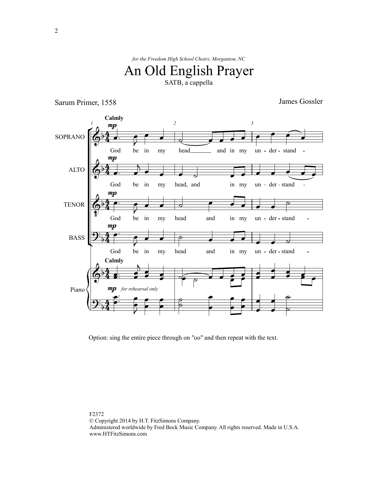 Learn to play James Gossler An Old English Prayer sheet music for SATB Choir in minutes. Price: 3.9900$ James Gossler An Old English Prayer sheet music notes and chords arranged for SATB Choir