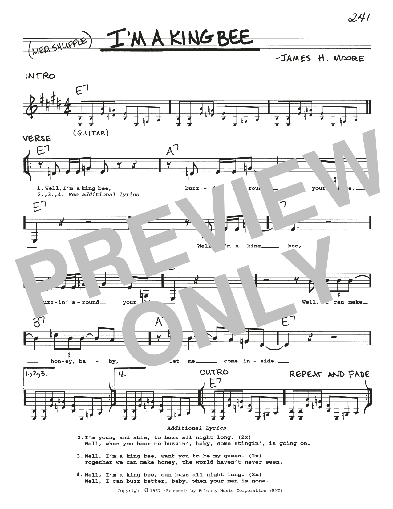 James H. Moore I'm A King Bee sheet music notes and chords. Download Printable PDF.