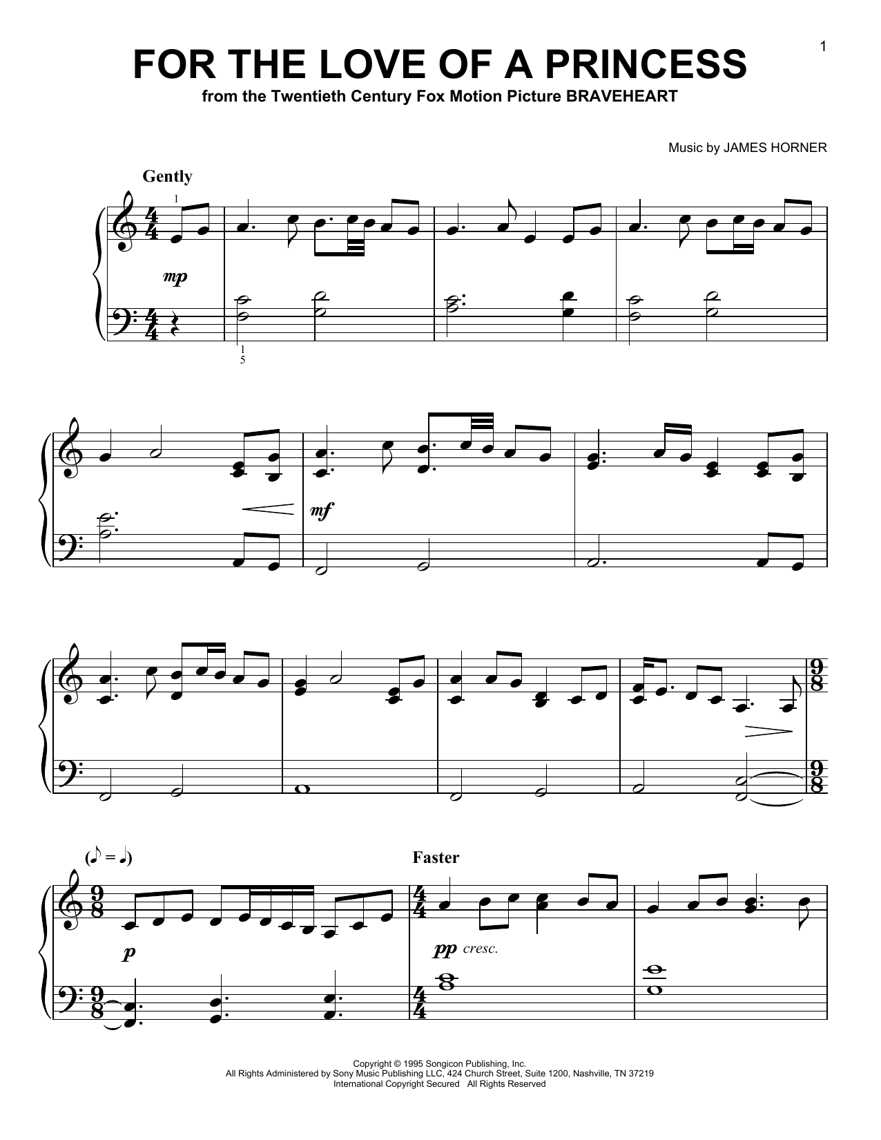 James Horner For The Love Of A Princess (from Braveheart) sheet music notes and chords. Download Printable PDF.