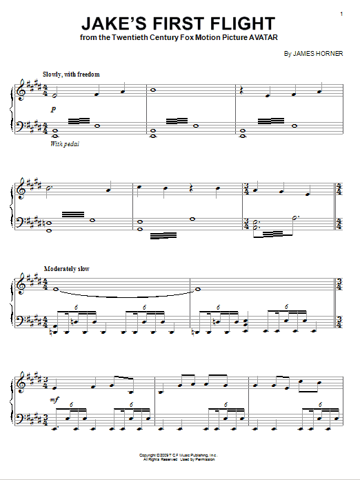 Learn to play James Horner Jake's First Flight sheet music for Piano Solo in minutes. Price: 7.8900$ James Horner Jake's First Flight sheet music notes and chords arranged for Piano Solo