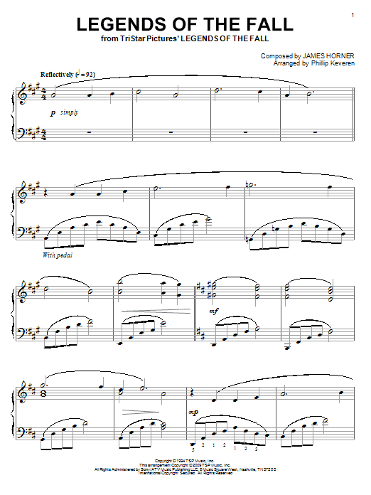 James Horner Legends Of The Fall sheet music notes and chords. Download Printable PDF.