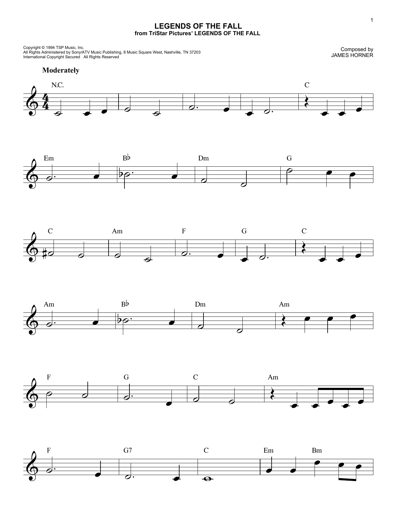 James Horner Legends Of The Fall sheet music notes and chords. Download Printable PDF.