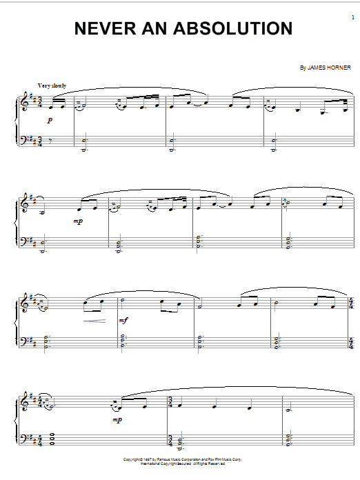 James Horner Never An Absolution (from Titanic) sheet music notes and chords arranged for Piano, Vocal & Guitar Chords (Right-Hand Melody)