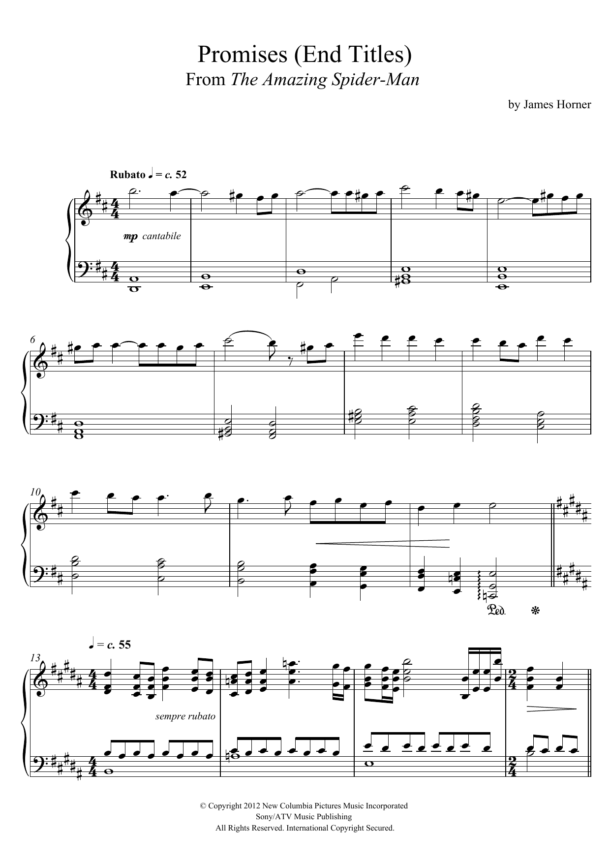 James Horner Promises (From The Amazing Spider-Man End Titles) sheet music notes and chords. Download Printable PDF.