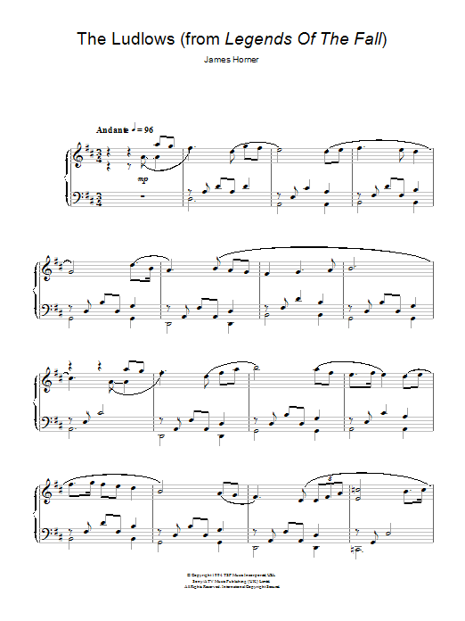 James Horner The Ludlows (from Legends Of The Fall) sheet music notes and chords. Download Printable PDF.