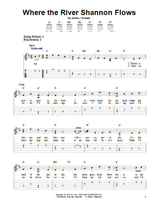 James J. Russell Where The River Shannon Flows sheet music notes and chords. Download Printable PDF.