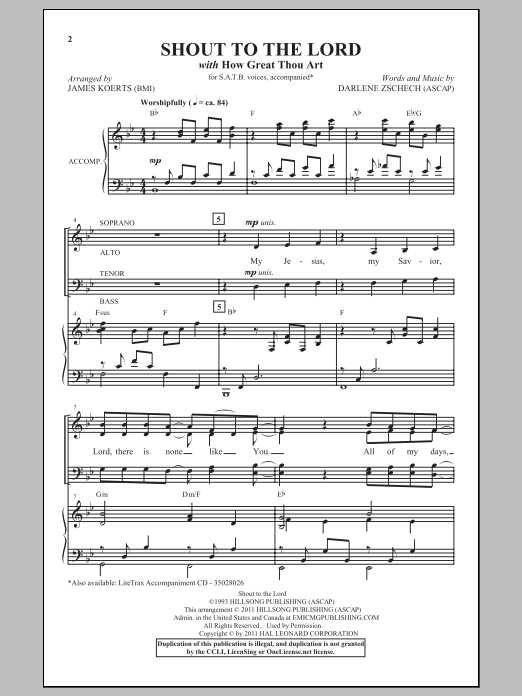 Learn to play James Koerts Shout To The Lord sheet music for SATB Choir in minutes. Price: 3.9900$ James Koerts Shout To The Lord sheet music notes and chords arranged for SATB Choir