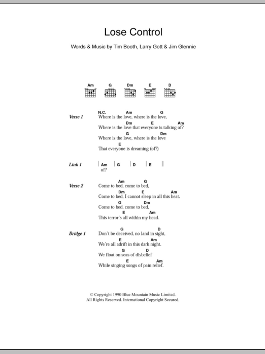 James Lose Control sheet music notes and chords. Download Printable PDF.