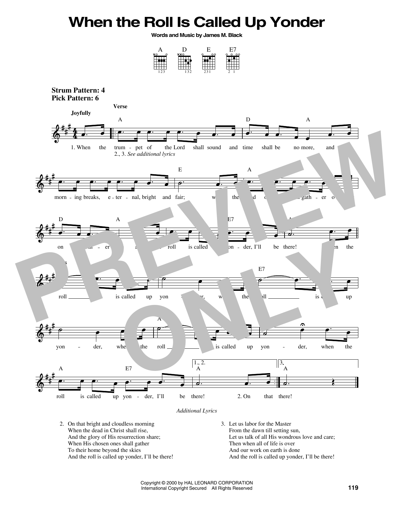 James M. Black When The Roll Is Called Up Yonder sheet music notes and chords. Download Printable PDF.