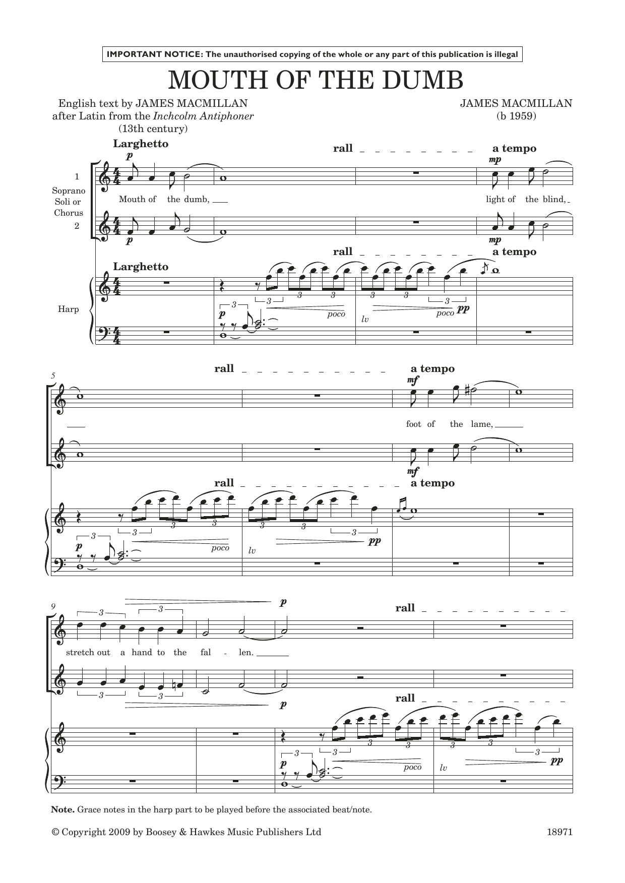 James MacMillan Mouth of the Dumb (for soprano/treble duet & harp) sheet music notes and chords arranged for Piano & Vocal