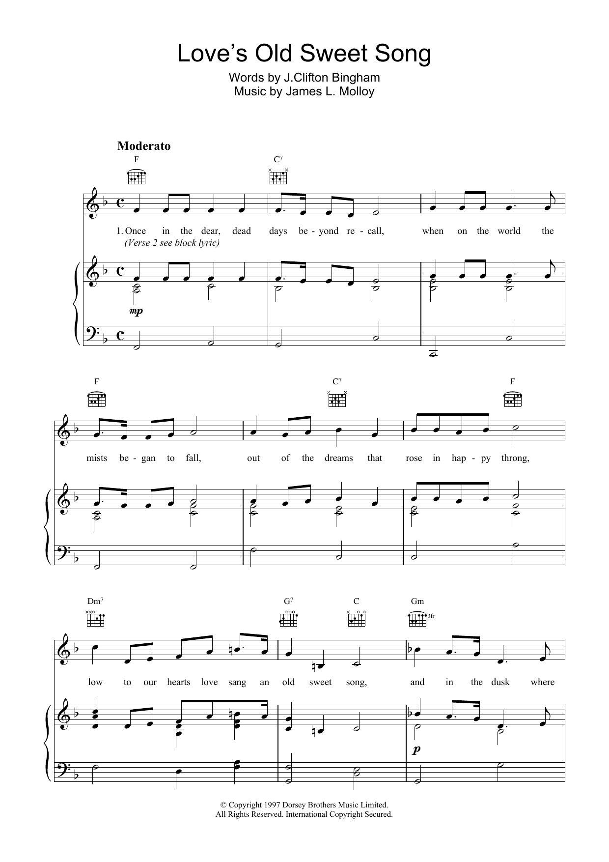 James L. Molloy Love's Old Sweet Song sheet music notes and chords. Download Printable PDF.