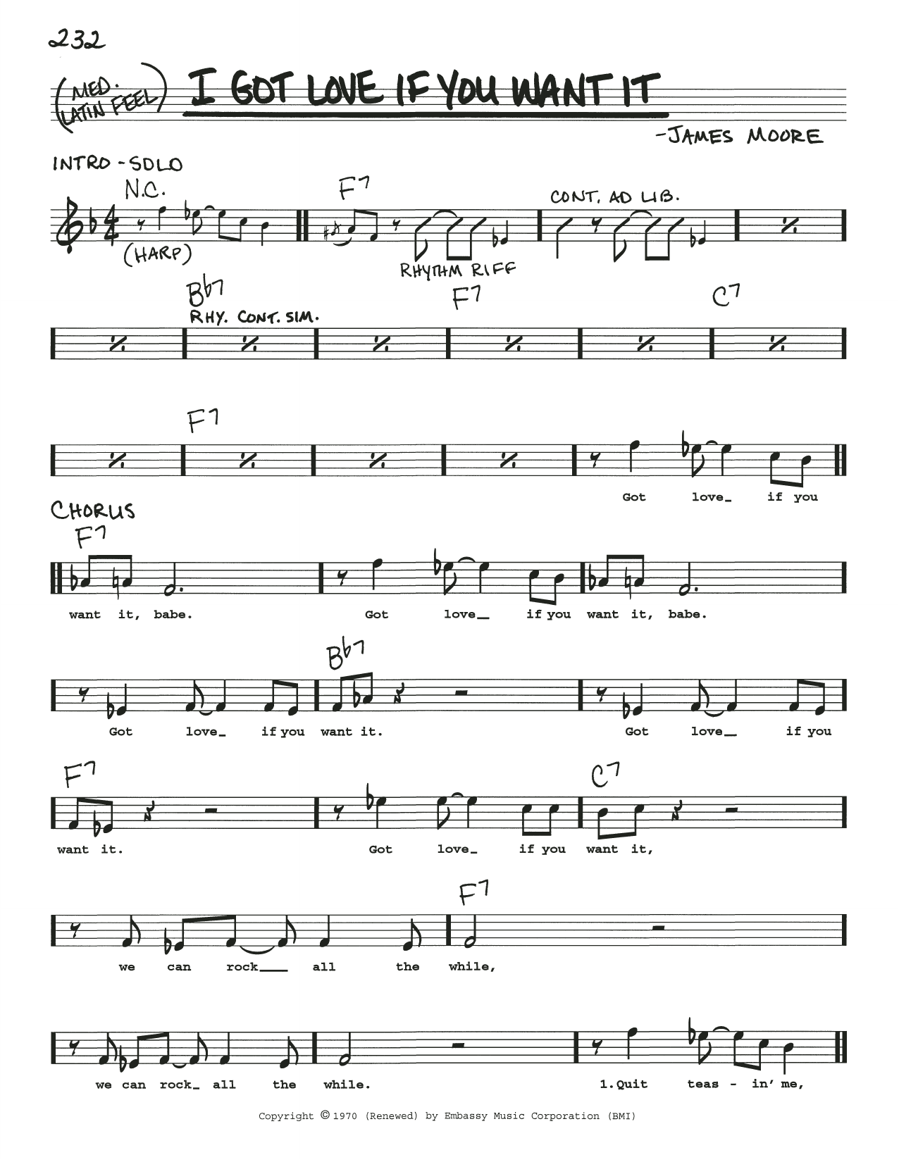 Learn to play James Moore I Got Love If You Want It sheet music for Real Book – Melody, Lyrics & Chords in minutes. Price: 5.9900$ James Moore I Got Love If You Want It sheet music notes and chords arranged for Real Book – Melody, Lyrics & Chords