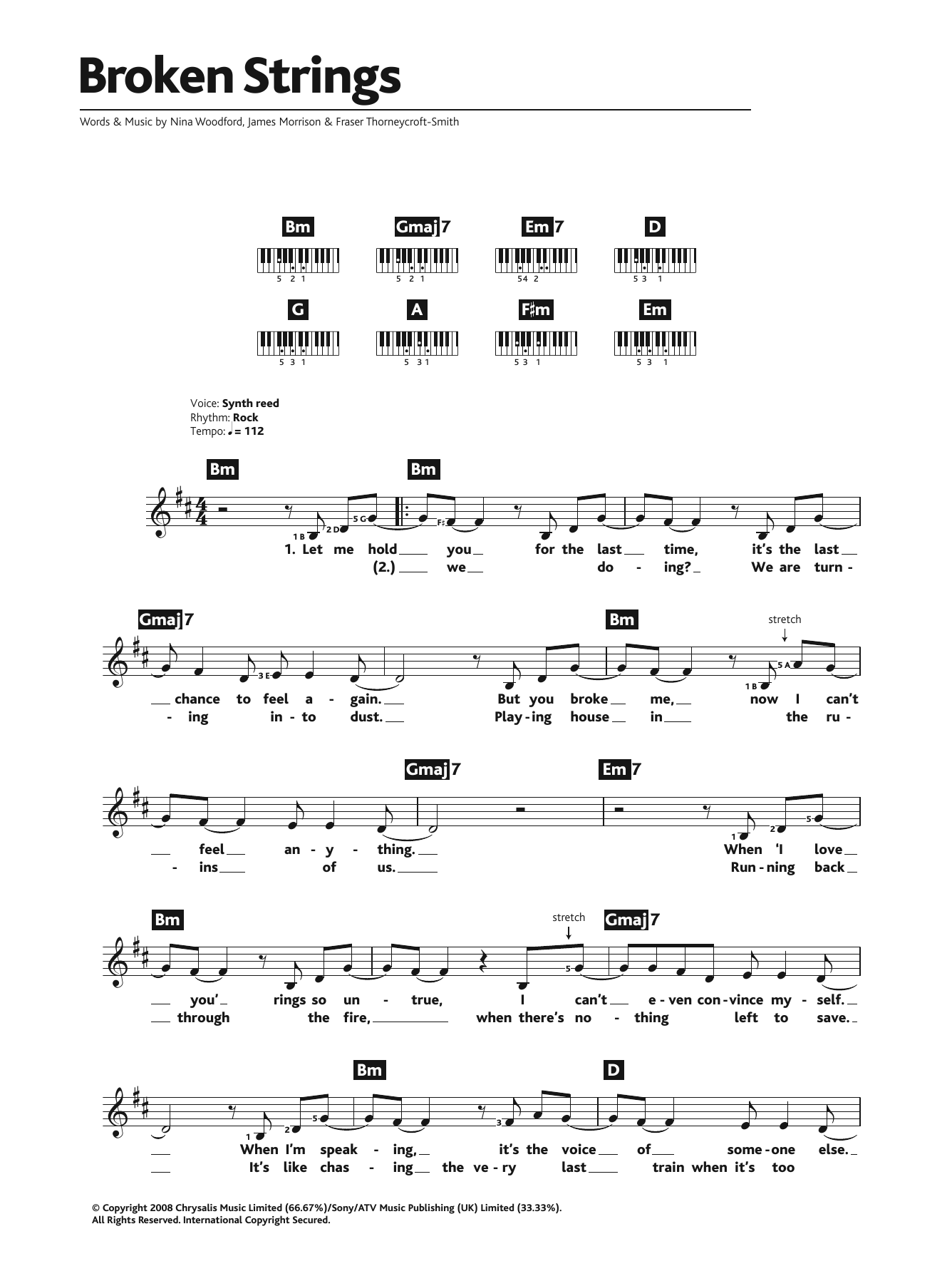 James Morrison Broken Strings (featuring Nelly Furtado) sheet music notes and chords. Download Printable PDF.