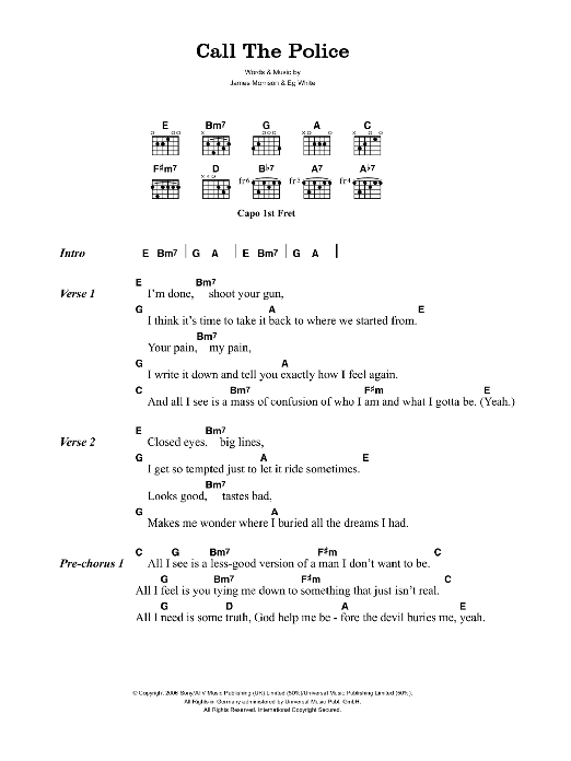 James Morrison Call The Police sheet music notes and chords. Download Printable PDF.