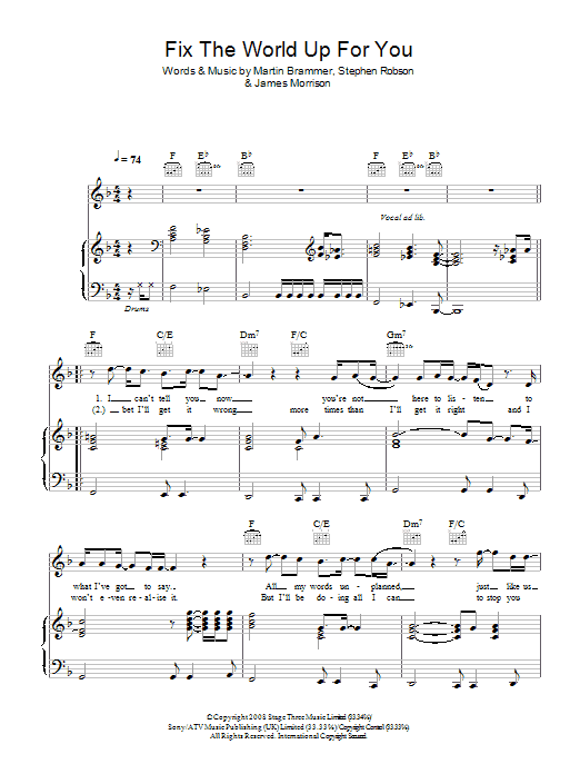 Learn to play James Morrison Fix The World Up For You sheet music for Piano, Vocal & Guitar Chords in minutes. Price: 7.8900$ James Morrison Fix The World Up For You sheet music notes and chords arranged for Piano, Vocal & Guitar Chords