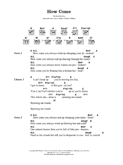 James Morrison How Come sheet music notes and chords. Download Printable PDF.