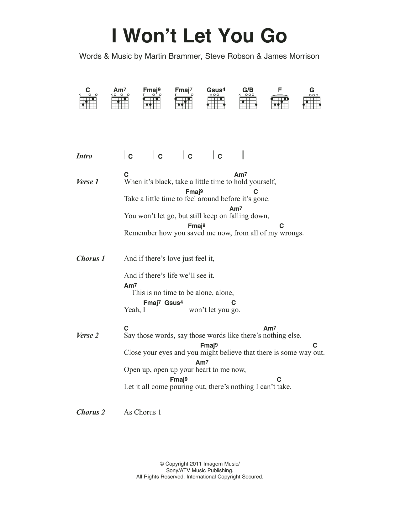 James Morrison I Won't Let You Go sheet music notes and chords. Download Printable PDF.