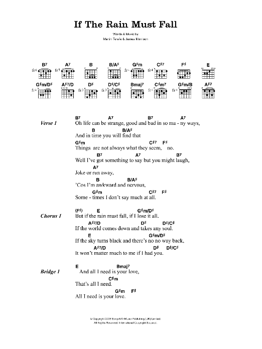 James Morrison If The Rain Must Fall sheet music notes and chords. Download Printable PDF.