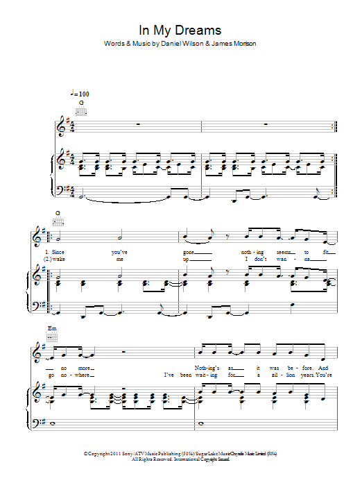 Learn to play James Morrison In My Dreams sheet music for Piano, Vocal & Guitar Chords in minutes. Price: 7.8900$ James Morrison In My Dreams sheet music notes and chords arranged for Piano, Vocal & Guitar Chords