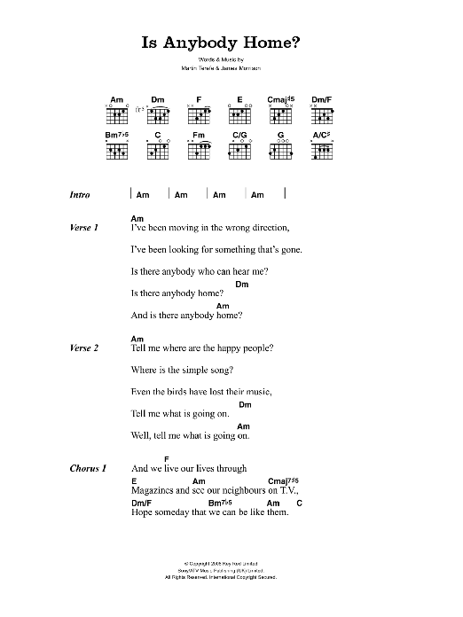 James Morrison Is Anybody Home? sheet music notes and chords. Download Printable PDF.