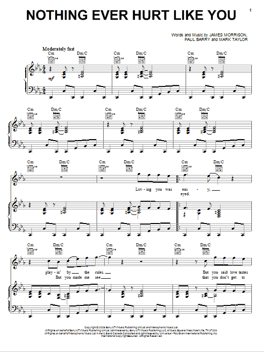 Learn to play James Morrison Nothing Ever Hurt Like You sheet music for Piano, Vocal & Guitar Chords in minutes. Price: 7.8900$ James Morrison Nothing Ever Hurt Like You sheet music notes and chords arranged for Piano, Vocal & Guitar Chords