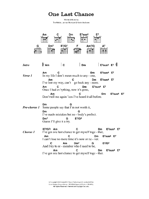 James Morrison One Last Chance sheet music notes and chords. Download Printable PDF.