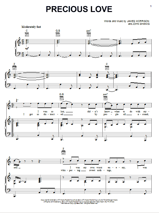 James Morrison Precious Love sheet music notes and chords arranged for Piano, Vocal & Guitar Chords (Right-Hand Melody)