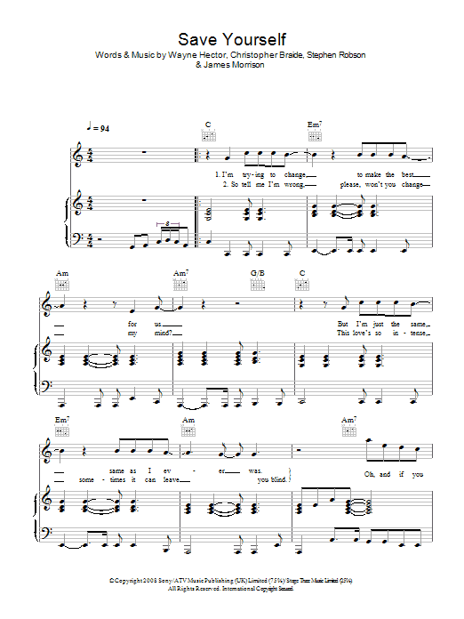 Learn to play James Morrison Save Yourself sheet music for Piano, Vocal & Guitar Chords in minutes. Price: 7.8900$ James Morrison Save Yourself sheet music notes and chords arranged for Piano, Vocal & Guitar Chords