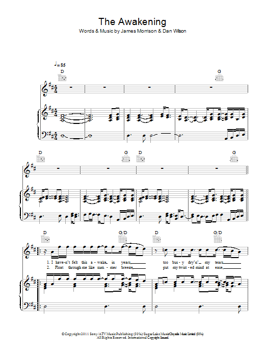 James Morrison The Awakening sheet music notes and chords arranged for Piano, Vocal & Guitar Chords