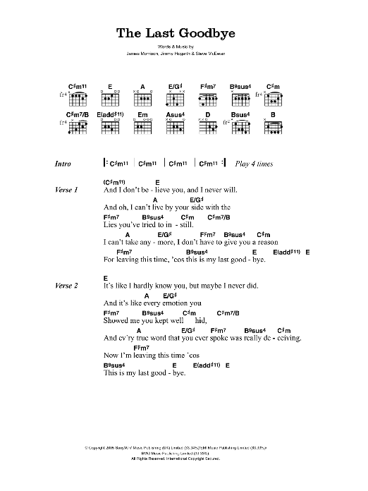 James Morrison The Last Goodbye sheet music notes and chords. Download Printable PDF.