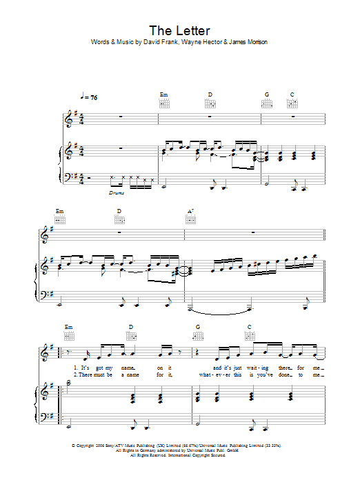 James Morrison The Letter sheet music notes and chords. Download Printable PDF.