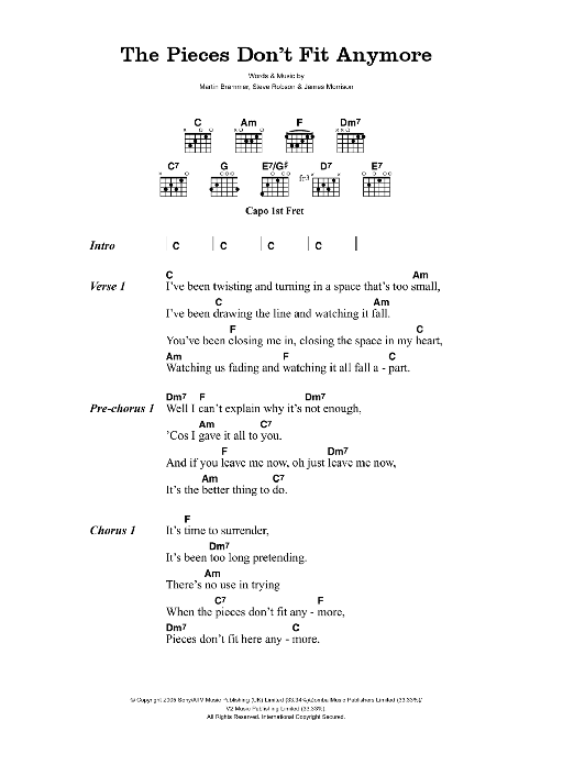 James Morrison The Pieces Don't Fit Anymore sheet music notes and chords. Download Printable PDF.