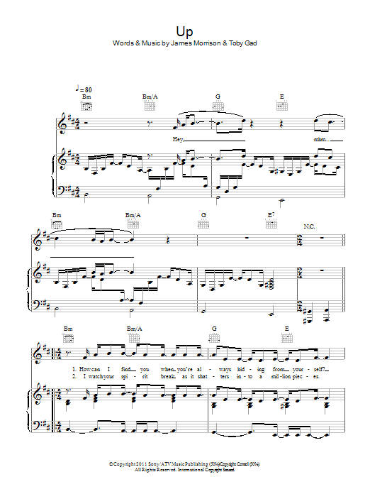 Learn to play James Morrison Up sheet music for Piano, Vocal & Guitar Chords in minutes. Price: 7.8900$ James Morrison Up sheet music notes and chords arranged for Piano, Vocal & Guitar Chords