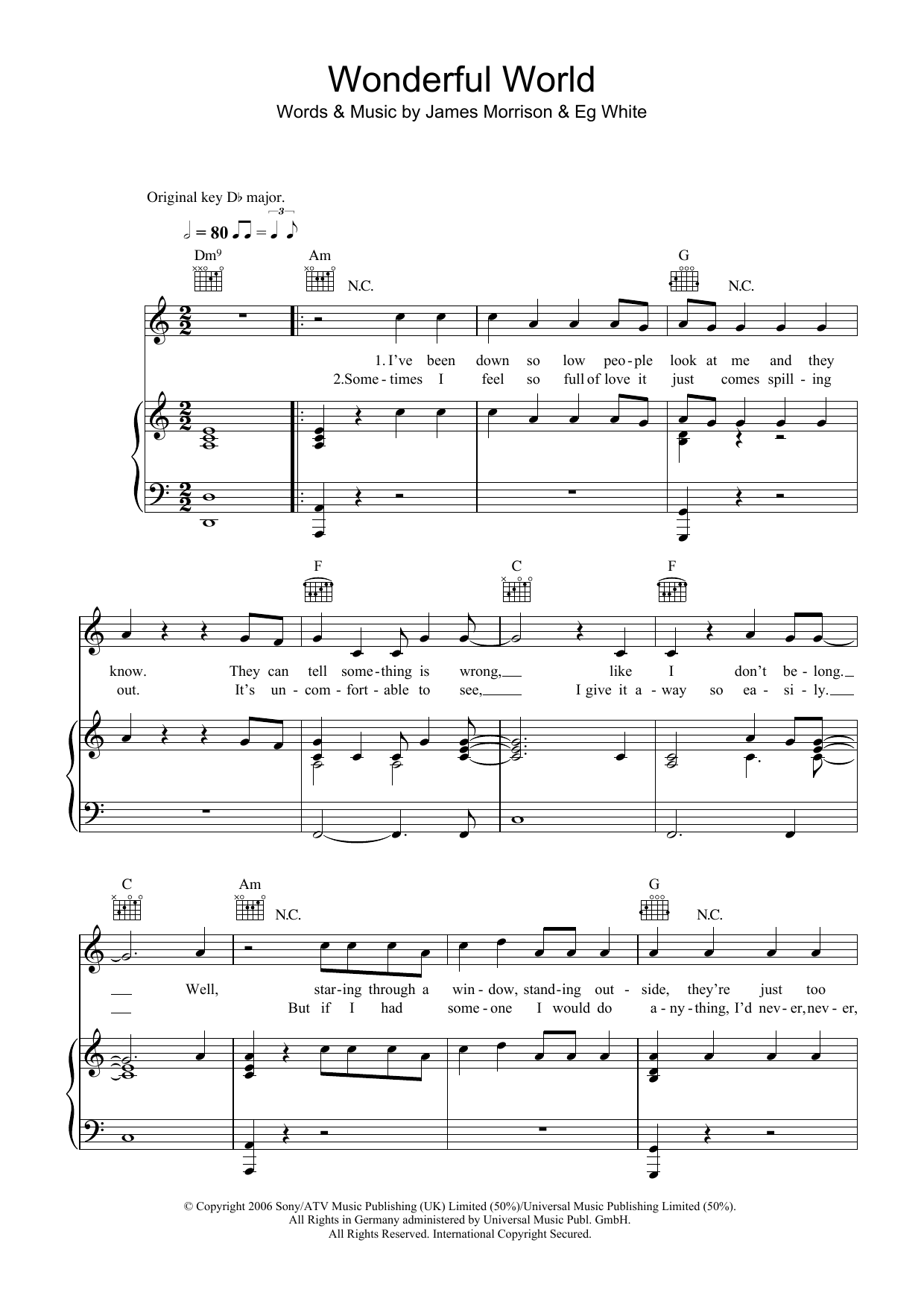 James Morrison Wonderful World sheet music notes and chords. Download Printable PDF.