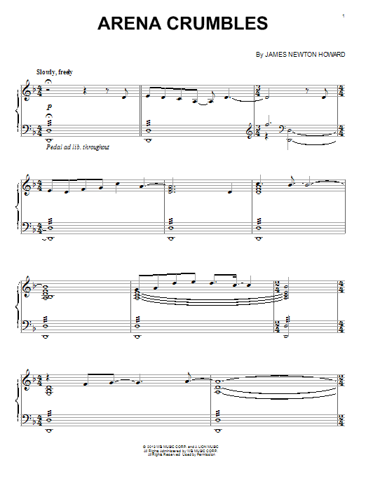 Learn to play James Newton Howard Arena Crumbles sheet music for Piano Solo in minutes. Price: 7.8900$ James Newton Howard Arena Crumbles sheet music notes and chords arranged for Piano Solo