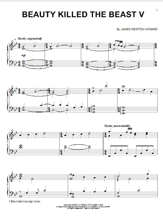Learn to play James Newton Howard Beauty Killed The Beast V sheet music for Piano Solo in minutes. Price: 7.8900$ James Newton Howard Beauty Killed The Beast V sheet music notes and chords arranged for Piano Solo