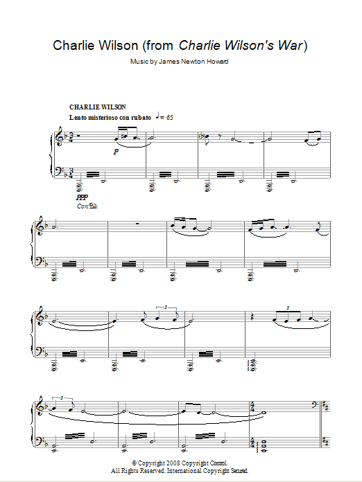 James Newton Howard Charlie Wilson's War (Charlie Wilson) sheet music notes and chords arranged for Piano Solo