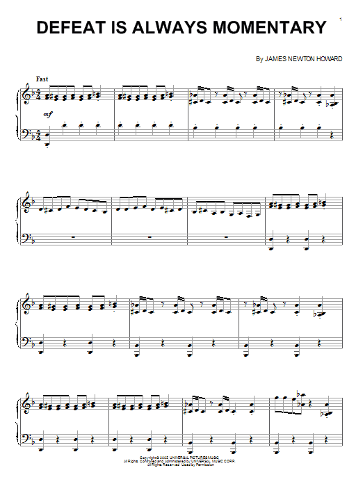 Learn to play James Newton Howard Defeat Is Always Momentary sheet music for Piano Solo in minutes. Price: 7.8900$ James Newton Howard Defeat Is Always Momentary sheet music notes and chords arranged for Piano Solo