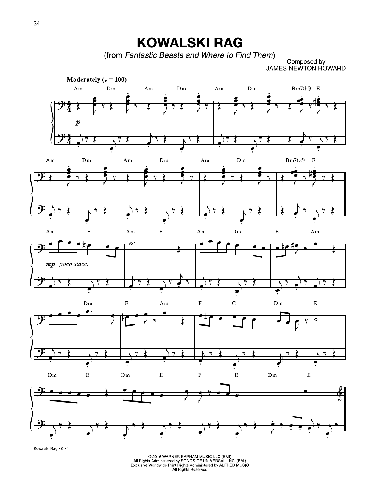 James Newton Howard Kowalski Rag (from Fantastic Beasts And Where To Find Them) sheet music notes and chords. Download Printable PDF.